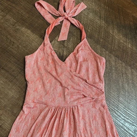 Boden St. Lucia Halter Dress Coral & White size 4, like new! - Picture 3 of 10